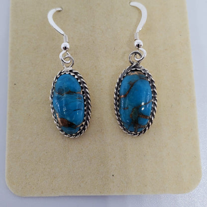 Matrix Turquoise Sterling Silver Oval Earrings