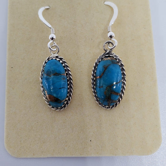 Matrix Turquoise Sterling Silver Oval Earrings