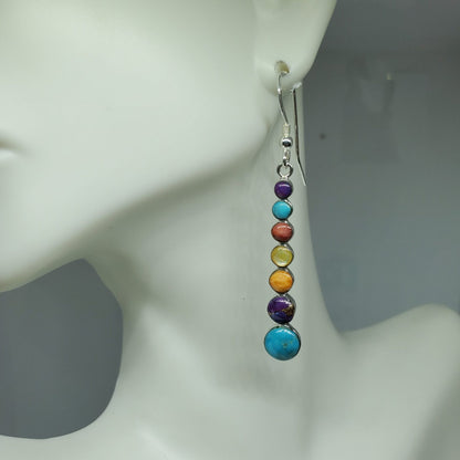 Multi Gemstone Sterling Silver Dangle Earrings