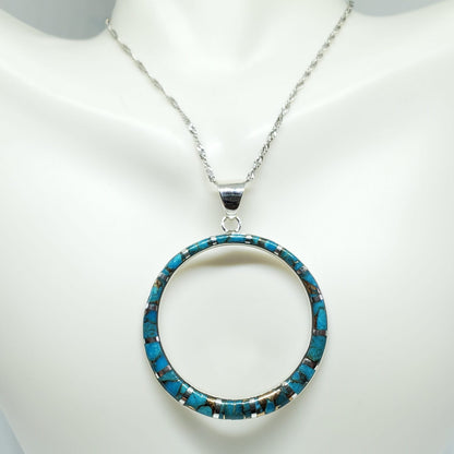 Matrix Turquoise Sterling Silver Circle of Life Pendant.