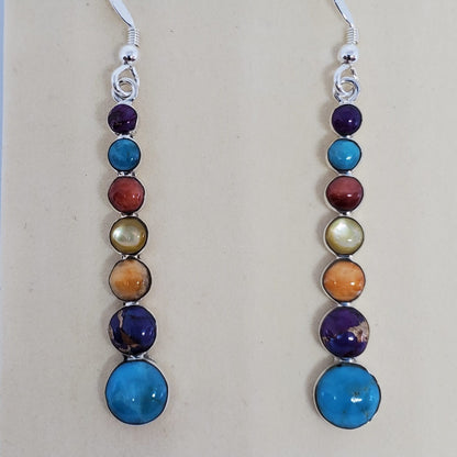 Multi Gemstone Sterling Silver Dangle Earrings