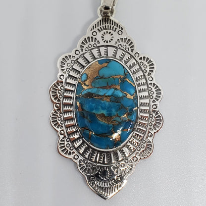 Matrix Turquoise Sterling Silver Filigree Pendant