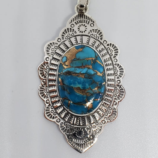 Matrix Turquoise Sterling Silver Filigree Pendant