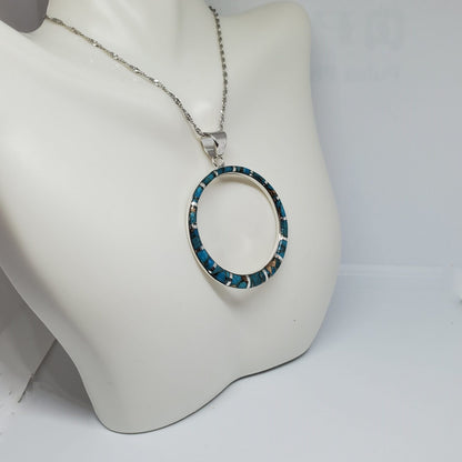 Matrix Turquoise Sterling Silver Circle of Life Pendant.