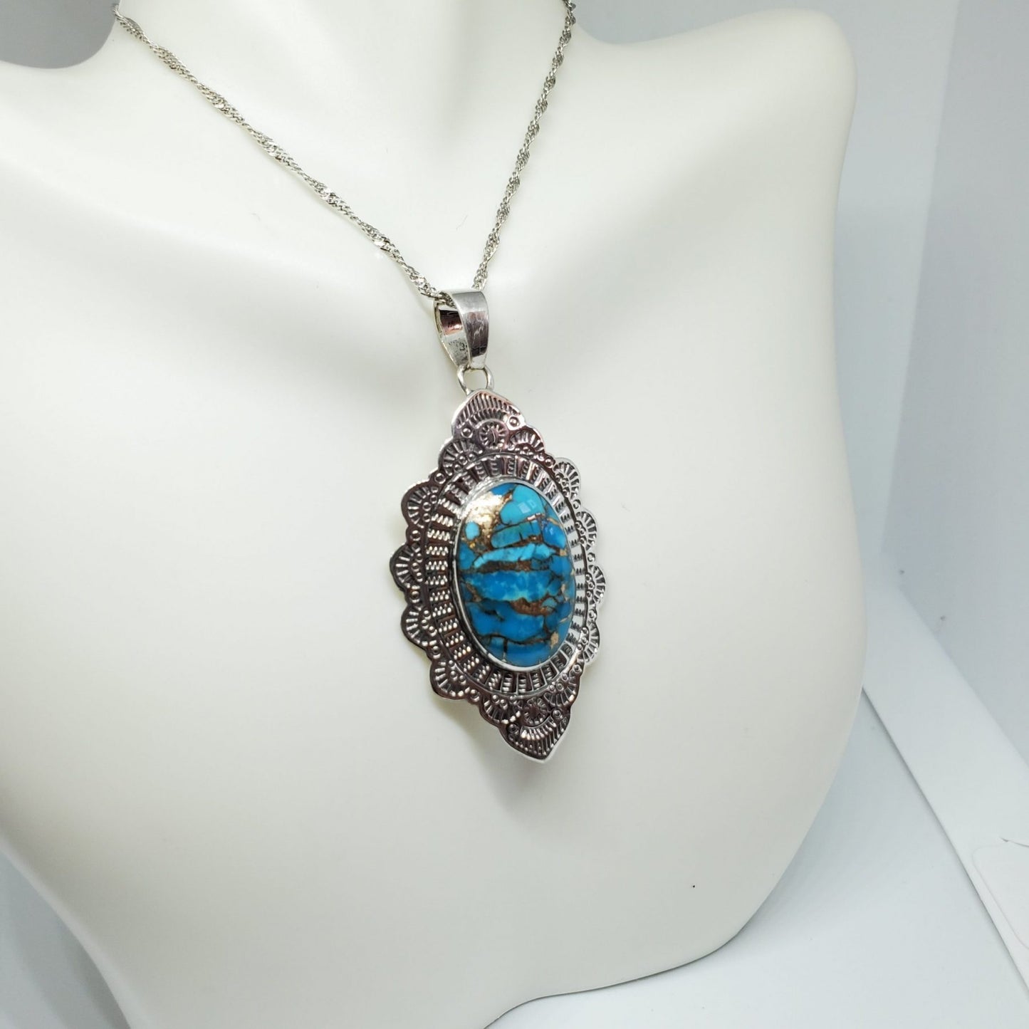 Matrix Turquoise Sterling Silver Filigree Pendant