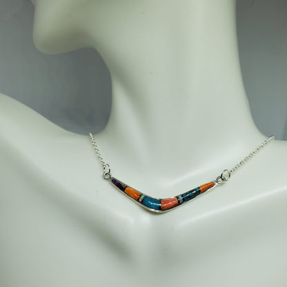 Spiny Turquoise Sterling Silver V Necklace