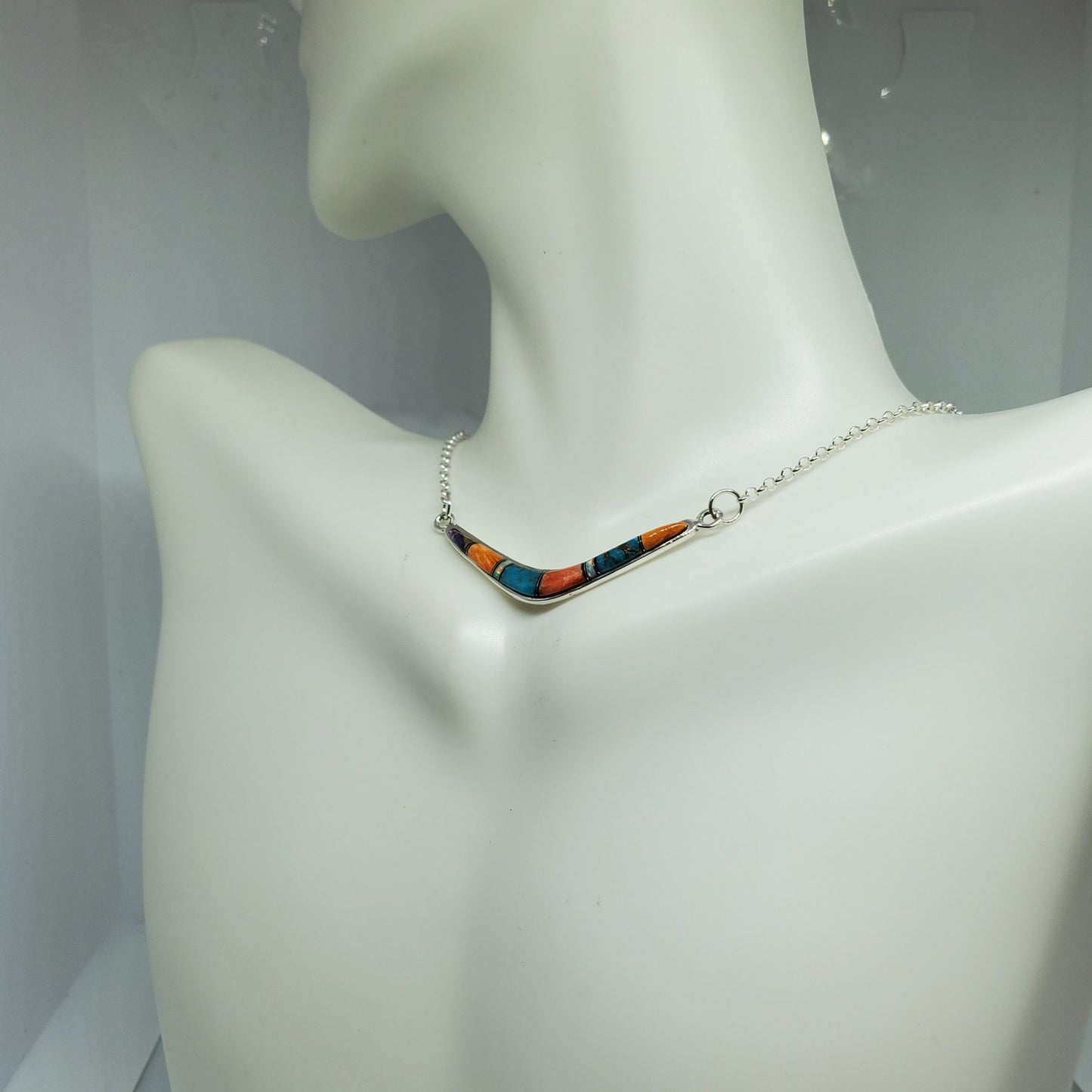 Spiny Turquoise Sterling Silver V Necklace