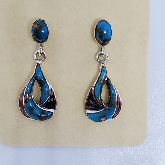 Matrix Turquoise Sterling Silver Drop Earrings