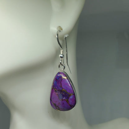 Purple Turquoise Sterling Silver Drop Earrings