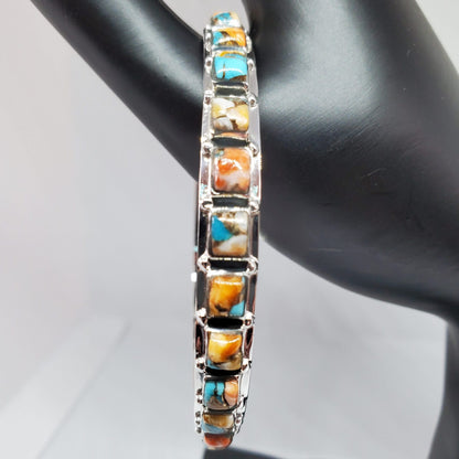 Gemstone Stackable Bangle Bracelet Sterling Silver 7"