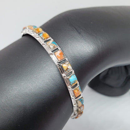 Gemstone Stackable Bangle Bracelet Sterling Silver 7"