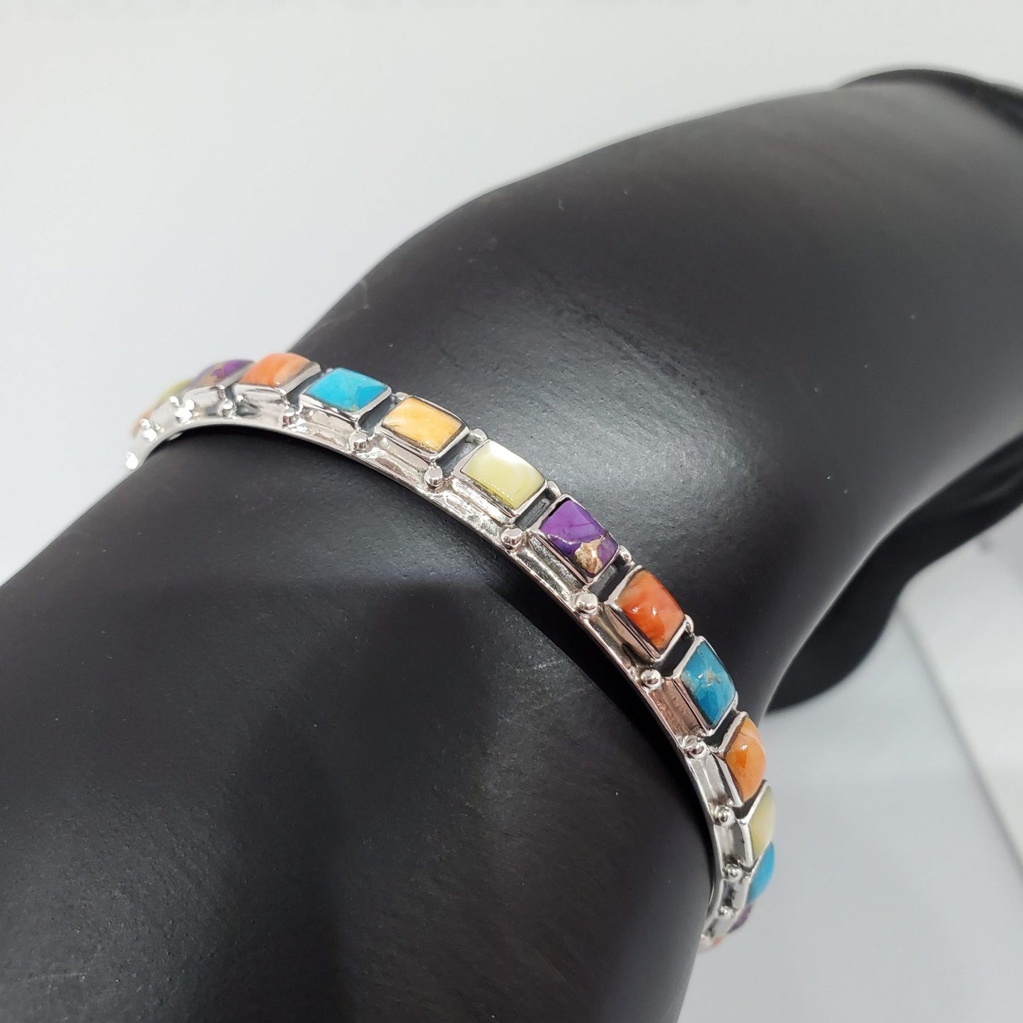 Multi Gemstone Sterling Silver Stackable Bangle Bracelet