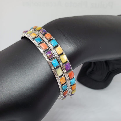 Multi Gemstone Sterling Silver Stackable Bangle Bracelet