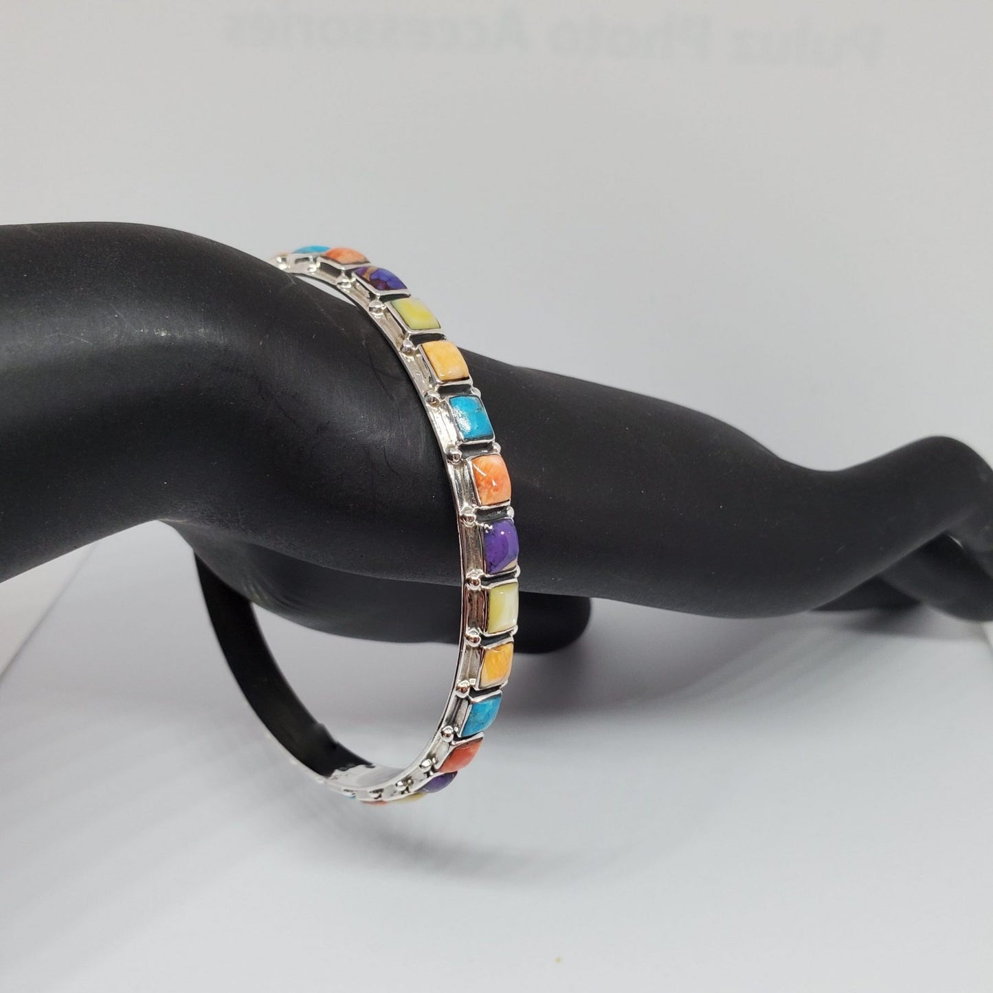 Multi Gemstone Sterling Silver Stackable Bangle Bracelet