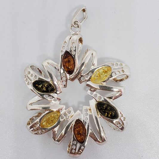 Multi-Color Amber Flower Pendant