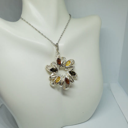 Multi-Color Amber Flower Pendant