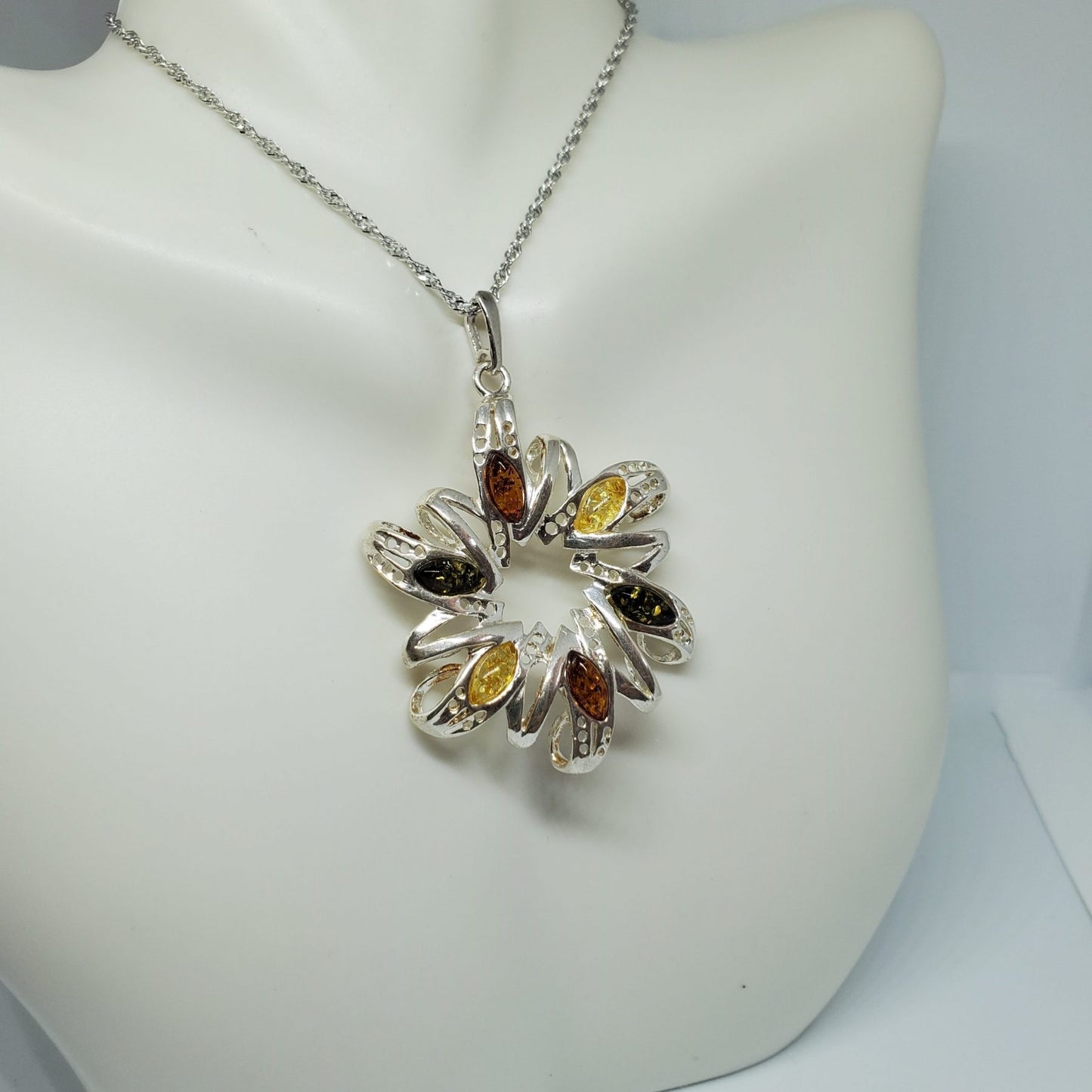 Multi-Color Amber Flower Pendant