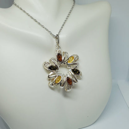 Multi-Color Amber Flower Pendant