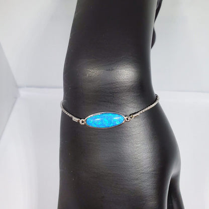 Oblong Blue Opal .925 Sterling Silver Bracelet