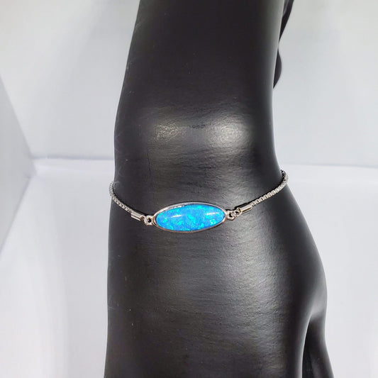 Oblong Blue Opal .925 Sterling Silver Bracelet