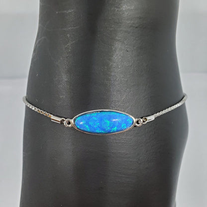 Oblong Blue Opal .925 Sterling Silver Bracelet