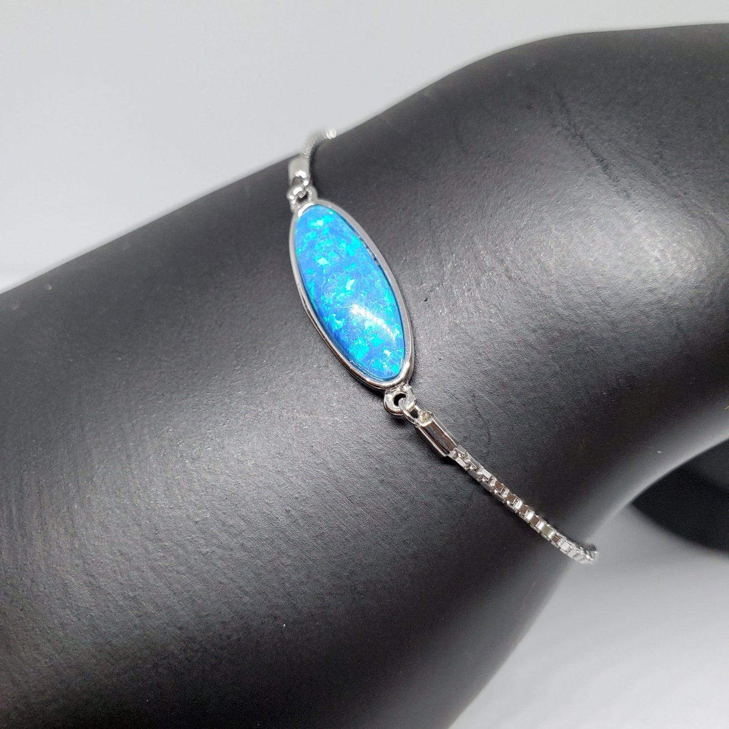 Oblong Blue Opal .925 Sterling Silver Bracelet