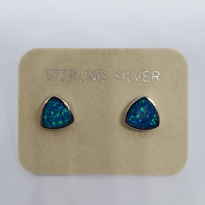 Trillion Shaped Blue Opal Stud Earrings