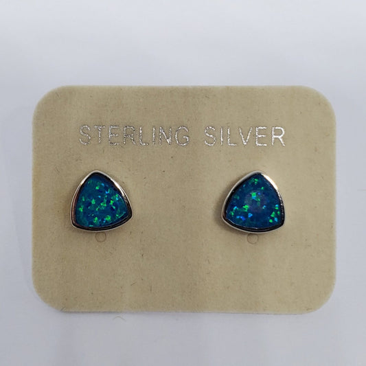 Trillion Shaped Blue Opal Stud Earrings