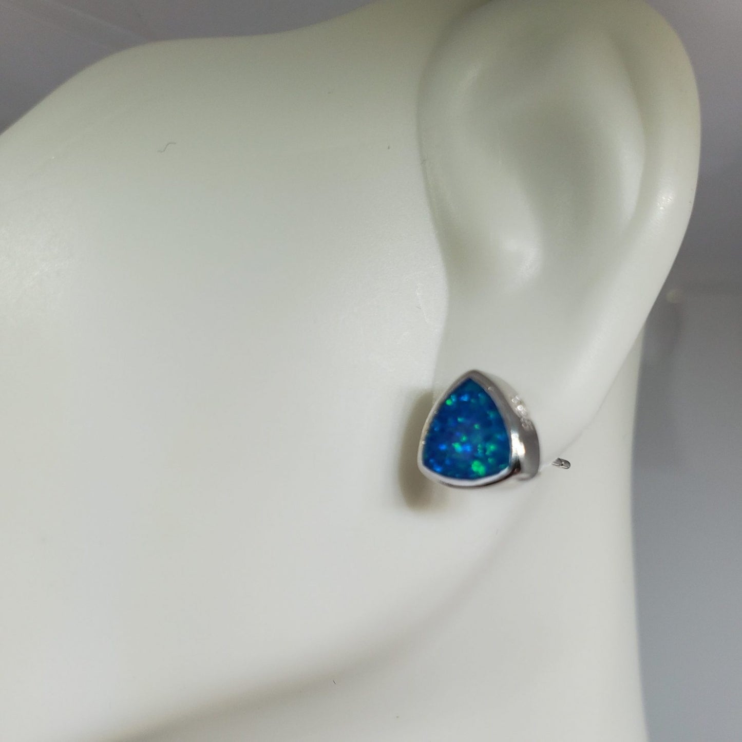 Trillion Shaped Blue Opal Stud Earrings