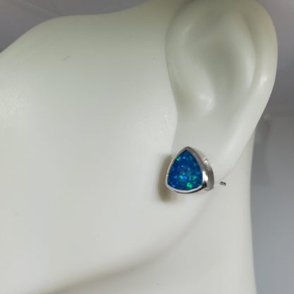 Trillion Shaped Blue Opal Stud Earrings