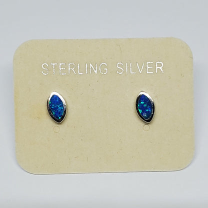 Marquise Cut Blue Opal Stud Earrings.