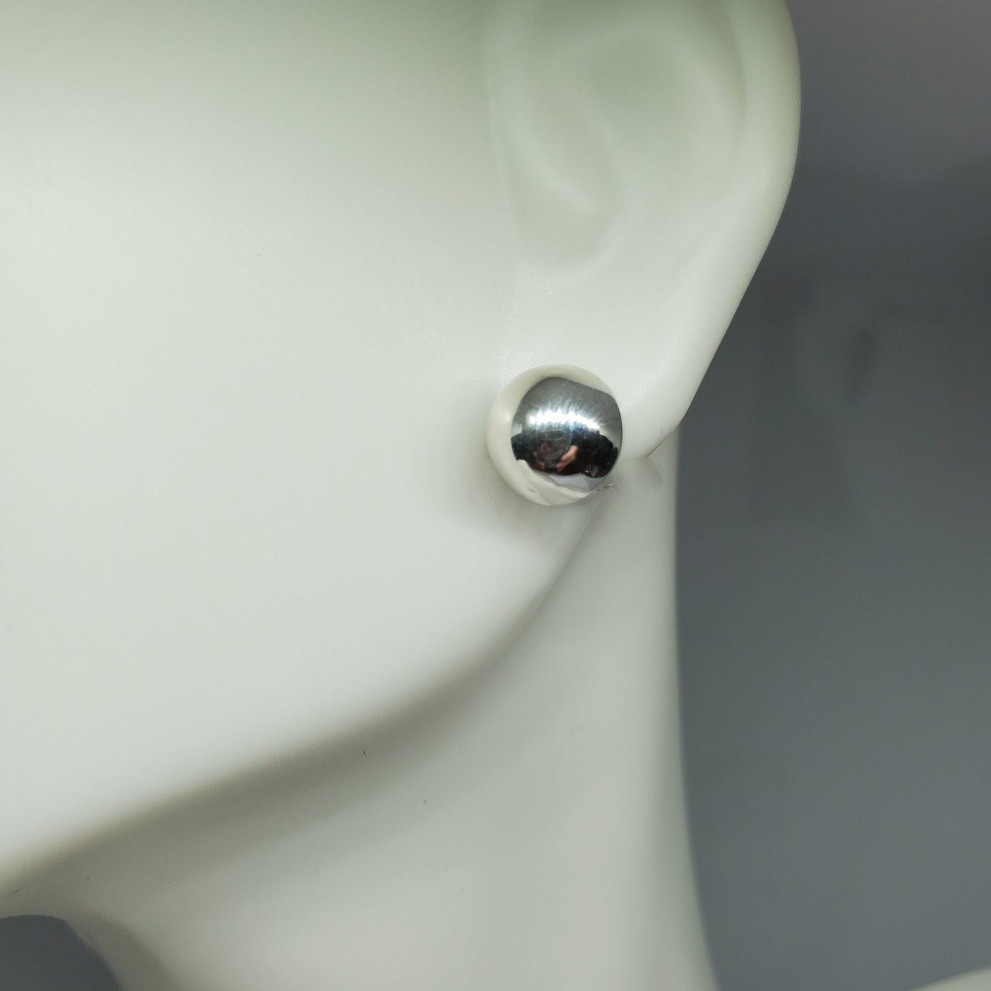 8mm Half Ball Dome Stud Earring in .925 Sterling silver.