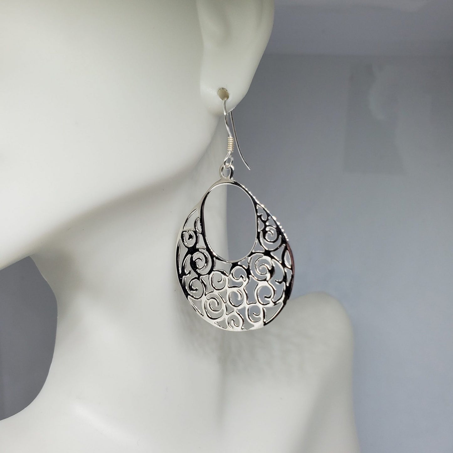 Drop Dangle Swirl .925 Sterling Silver Earrings