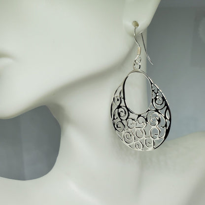 Drop Dangle Swirl .925 Sterling Silver Earrings