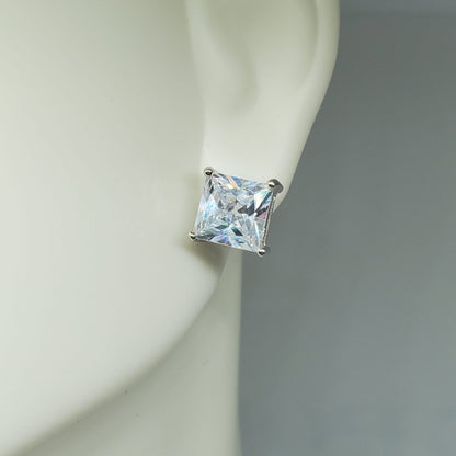 7mm Square Screw Back Cz Stud Earring