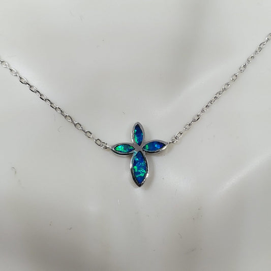 Delicate Blue Opal Cross Necklace