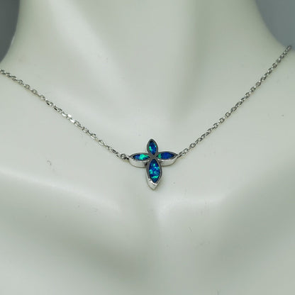 Delicate Blue Opal Cross Necklace