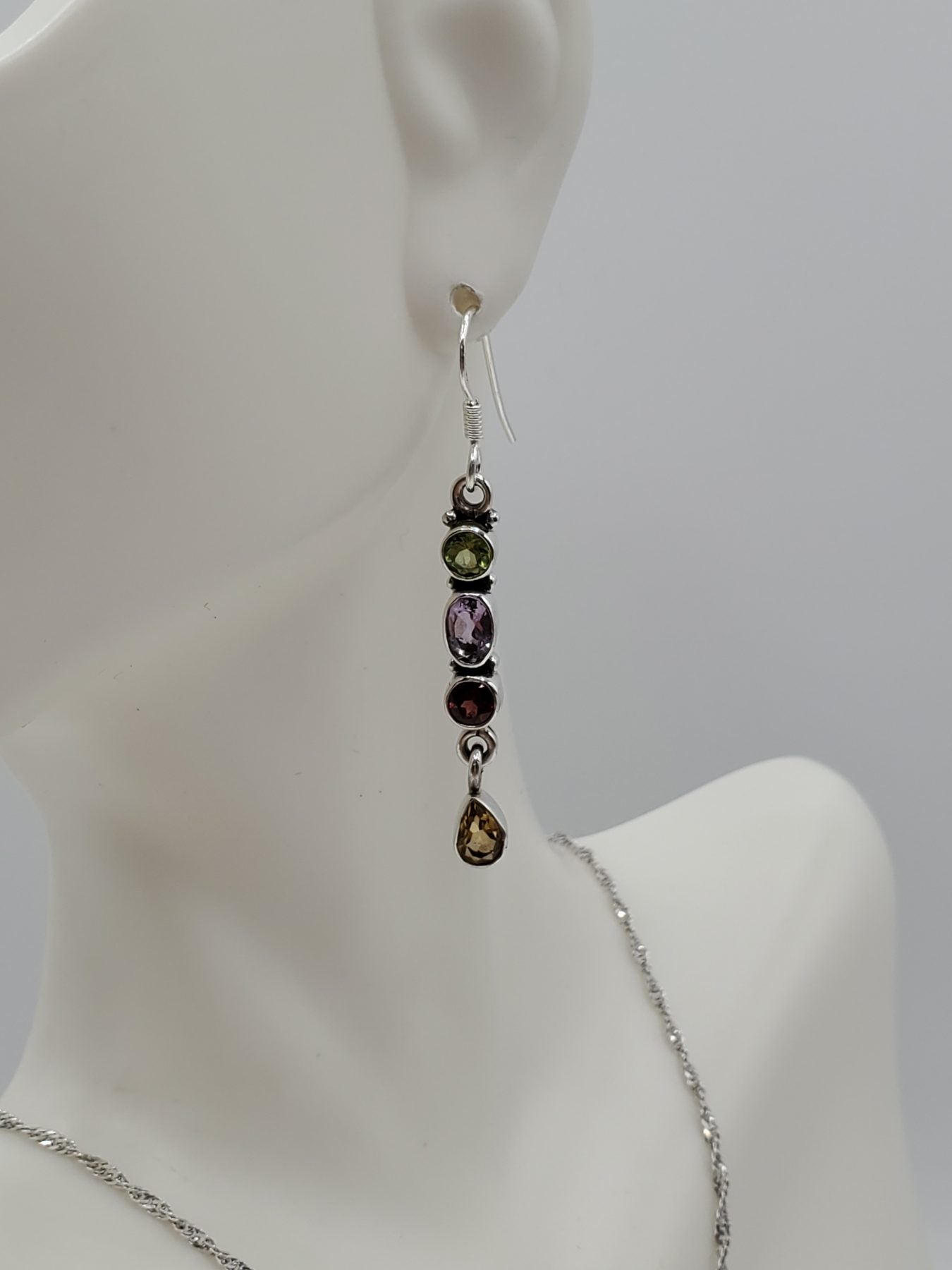 Peridot, Amethyst, Garnet, & Citrine Pendant and Dangle Earring gift set.