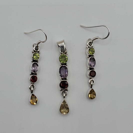 Peridot, Amethyst, Garnet, & Citrine Pendant and Dangle Earring gift set.