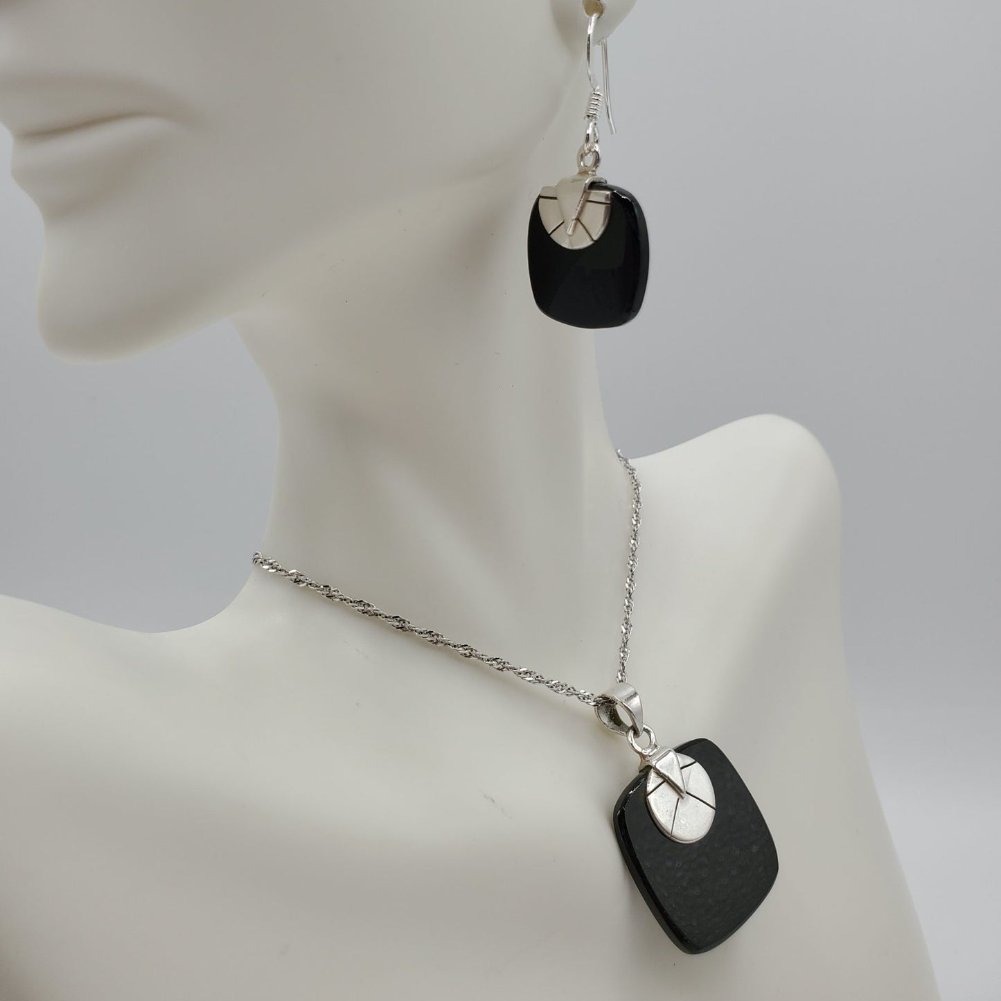 Sterling Silver Black Onyx pendant and earring gift set