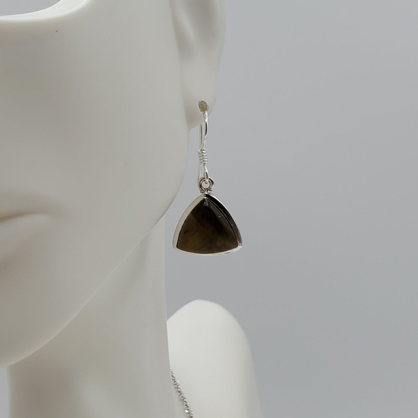 Tiger Eye Trillion shaped pendant with matching earrings gift set