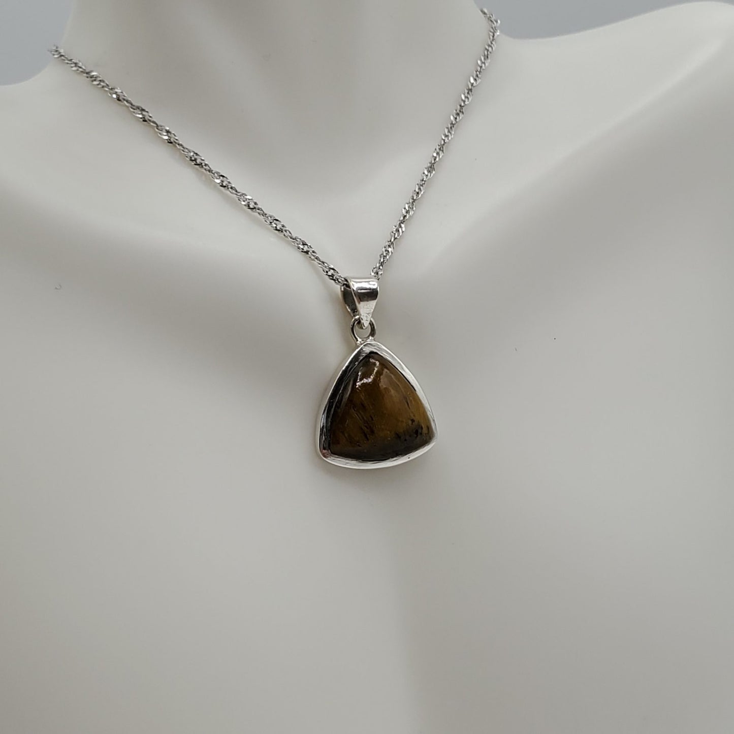 Tiger Eye Trillion shaped pendant with matching earrings gift set