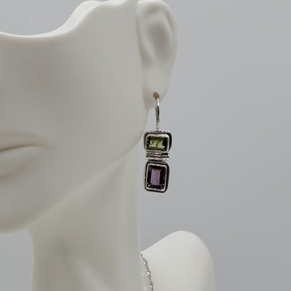 Sterling Silver Peridot and Amethyst pendant/earring gift set