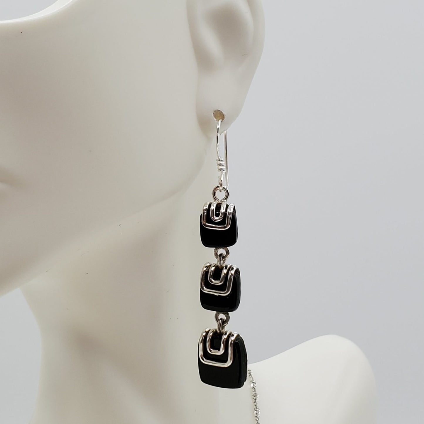 Sterling Silver Black Onyx Pendant and Earrings Gift Set.