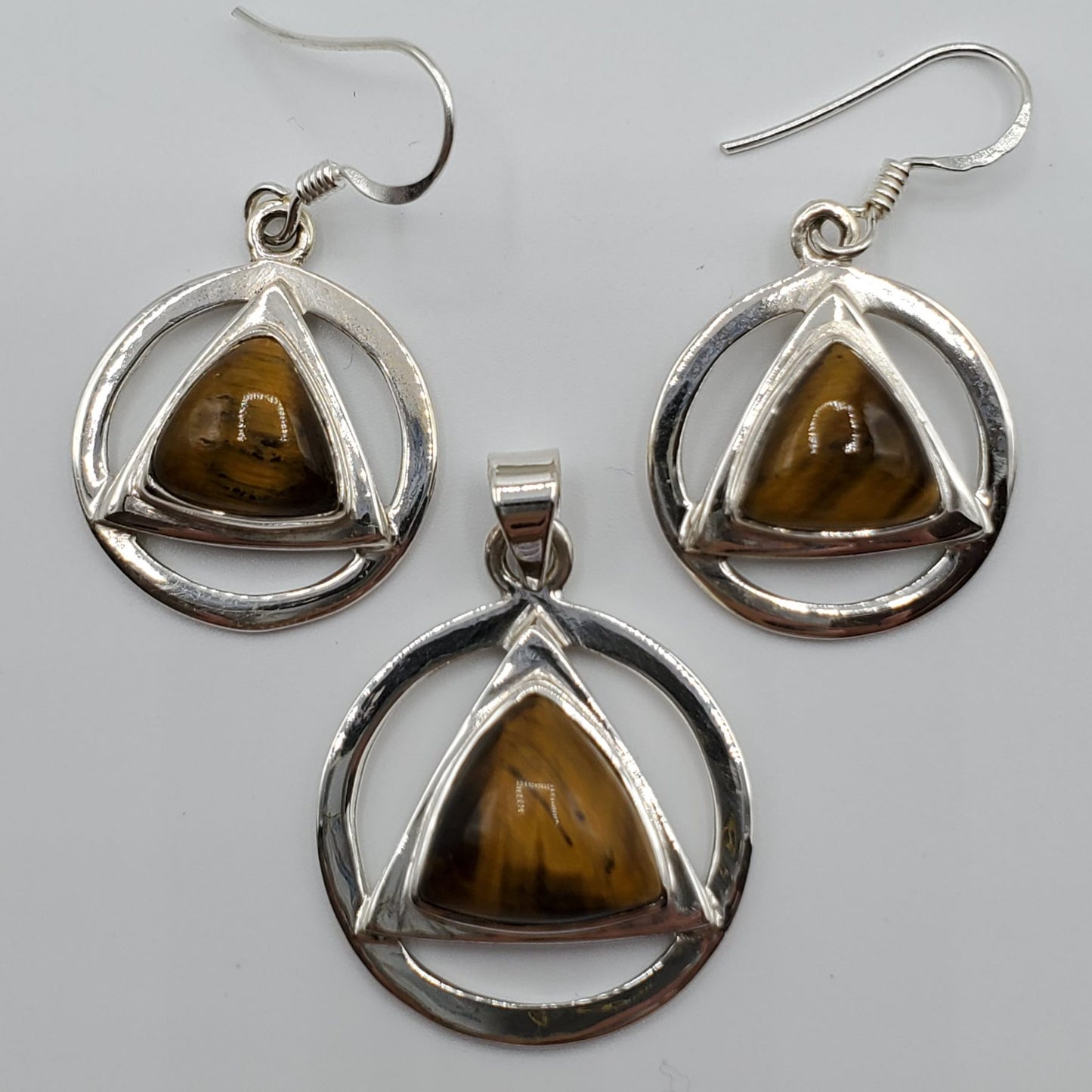 Sterling Silver tiger's eye set in geometric shaped silver frame