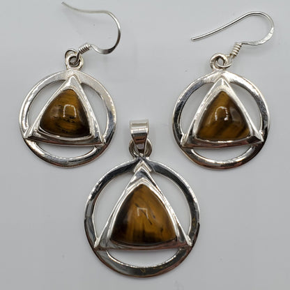 Sterling Silver tiger's eye set in geometric shaped silver frame