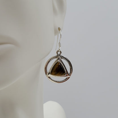 Sterling Silver tiger's eye set in geometric shaped silver frame