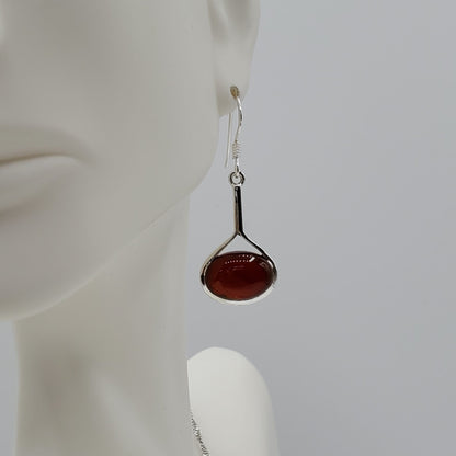 Sterling Silver Carnelian Oval shaped necklace and earring set