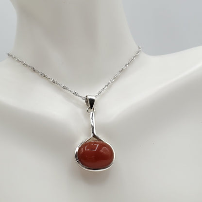 Sterling Silver Carnelian Oval shaped necklace and earring set