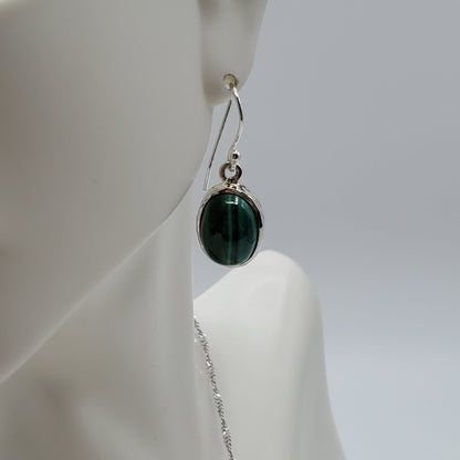 Sterling Silver Malachite Pendant, earring and ring set.